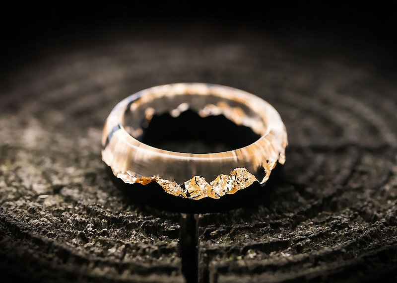 木質樹脂戒指 女性黃金 小景觀中的神奇世界 - 戒指 - 木頭 金色