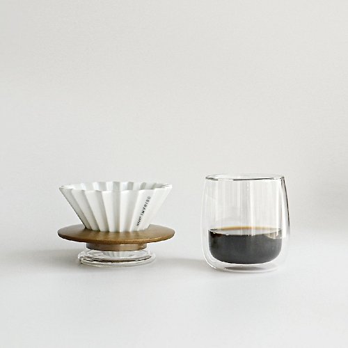 SIMPLEREAL 想望咖啡 TAMAGOxORIGAMI單人咖啡手沖組 (摺紙濾杯+雙層玻璃杯)