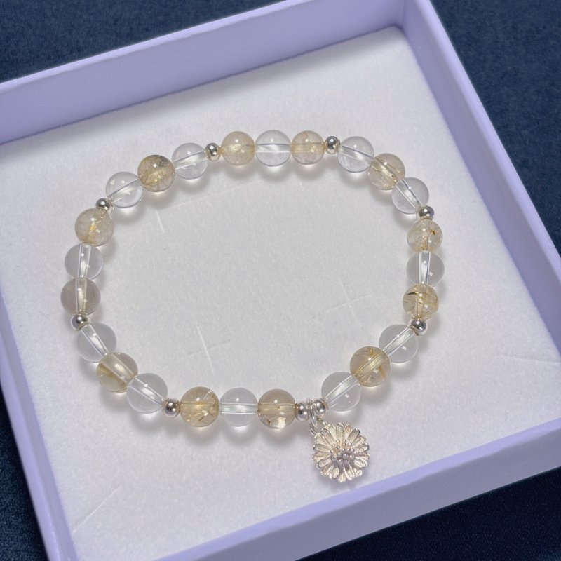 Like light. Natural Brazilian Titanium Crystal Top White Crystal Sterling Silver Daisy Bracelet - Bracelets - Crystal Yellow