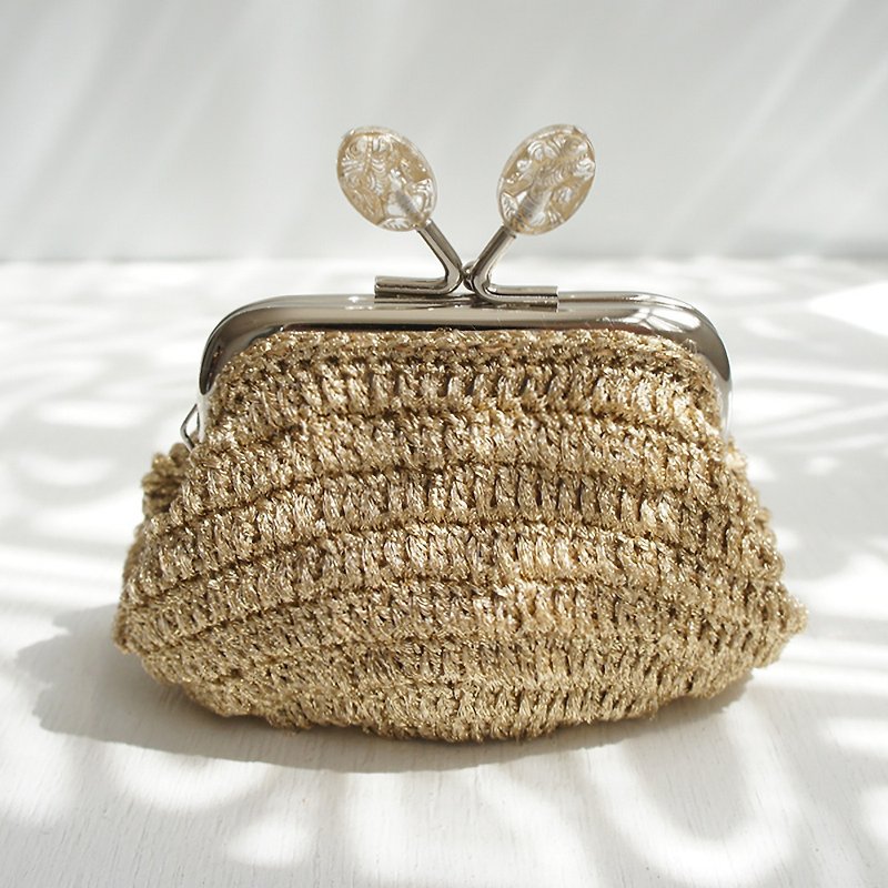 Ba-ba handmade Doublec crochet mini-pouch No.C1336 - กระเป๋าเครื่องสำอาง - วัสดุอื่นๆ สีทอง