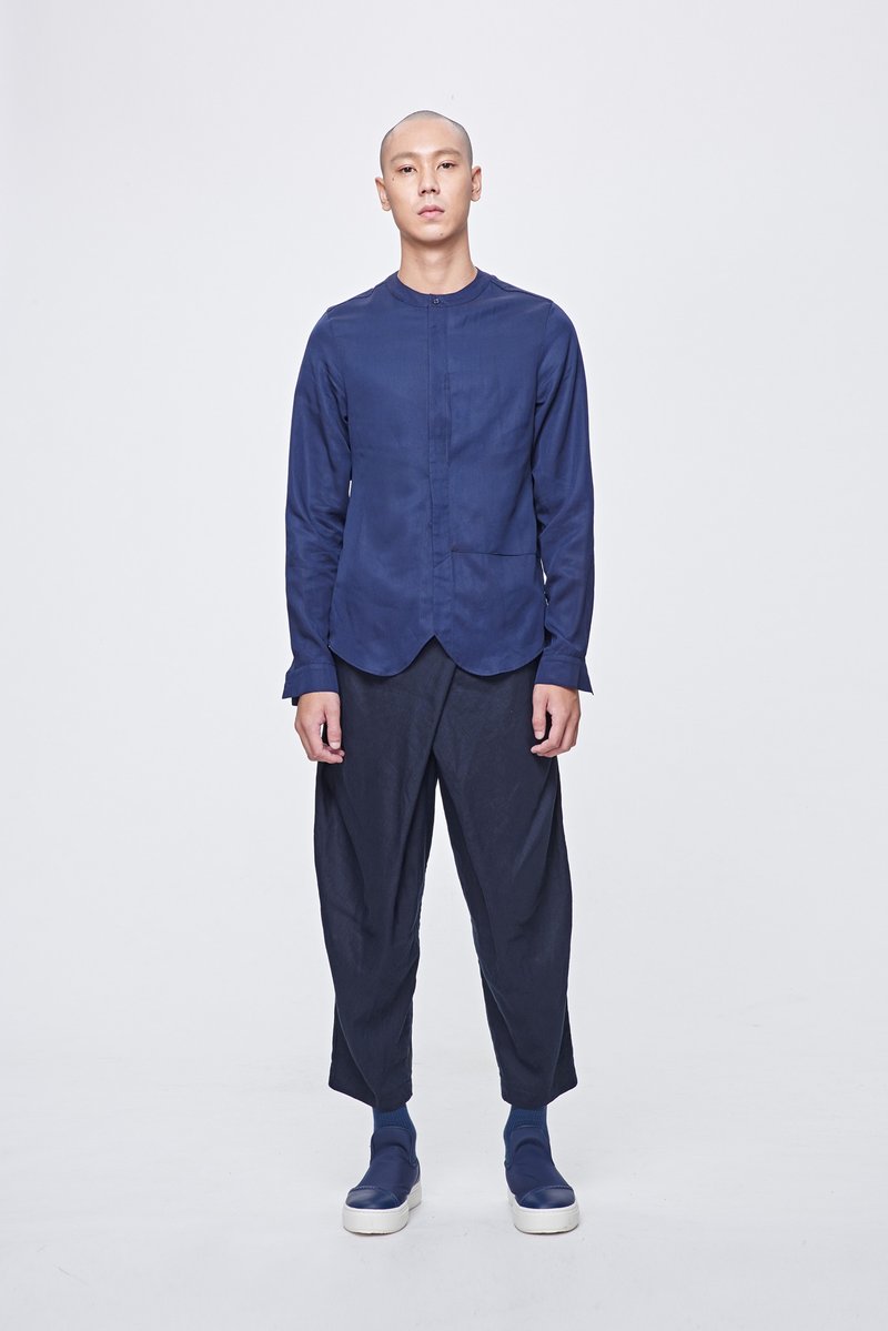 Wrap Cropped Pants - Men's Pants - Cotton & Hemp Blue