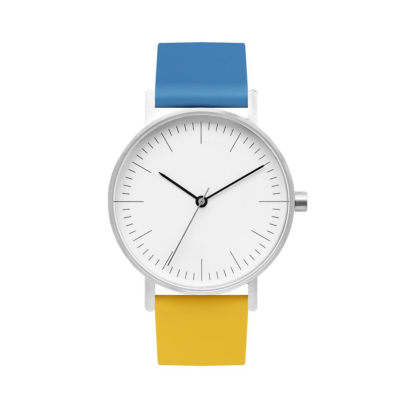B001系列 彩色雙拼手錶 白面表盤-0610 - 女裝錶 - 不鏽鋼 藍色