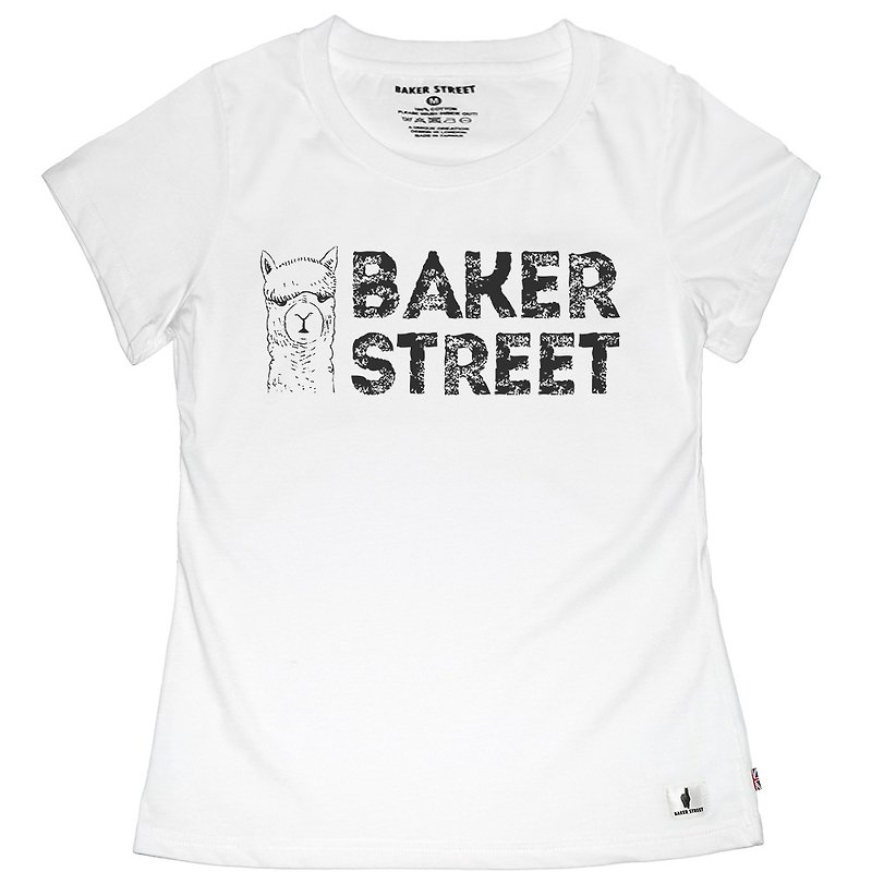 British Fashion Brand -Baker Street- Alpaca Logo Printed T-shirt - Women's T-Shirts - Cotton & Hemp 