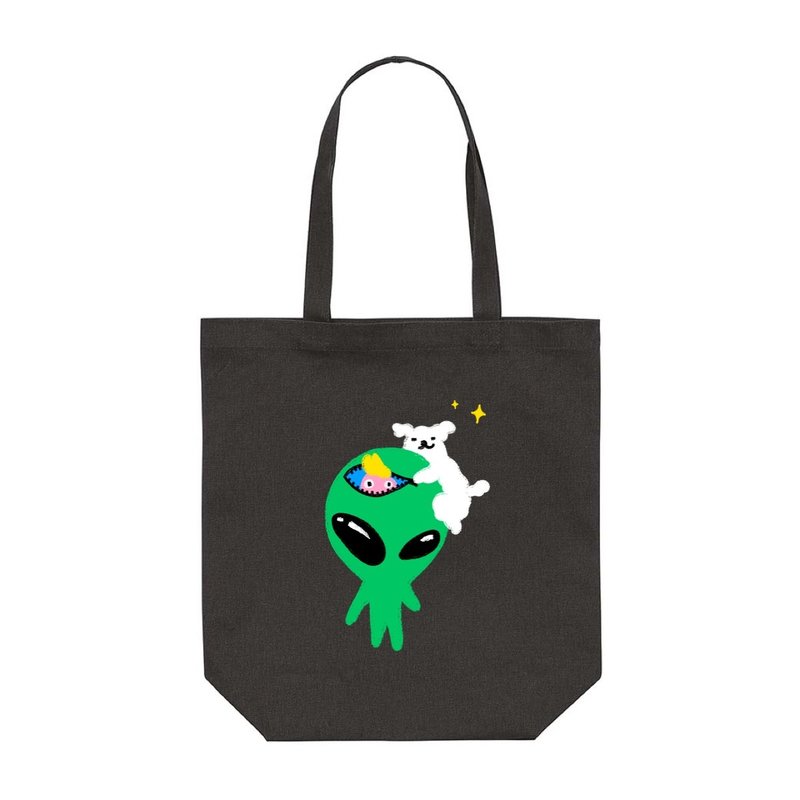 The monster who likes you - black canvas bag - กระเป๋าแมสเซนเจอร์ - ผ้าฝ้าย/ผ้าลินิน สีดำ