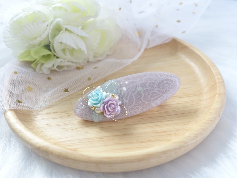 玫瑰花蕾絲圖案髮夾 滴膠髮夾髮飾 - 髮圈/髮夾 - 其他材質 