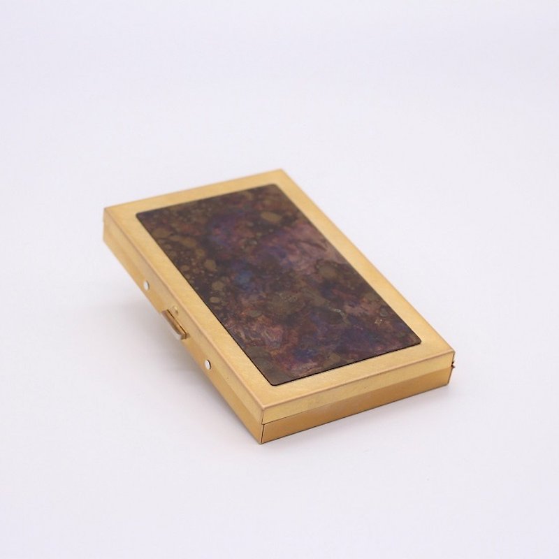 銅彩名片盒 (L) 斑紋孔雀色 - 名片夾/名片盒 - 銅/黃銅 紅色