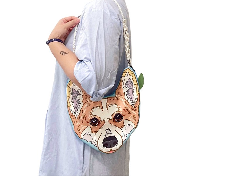 Limited spot original cooperation pet shoulder bag corgi dog face bag - Handbags & Totes - Other Materials 