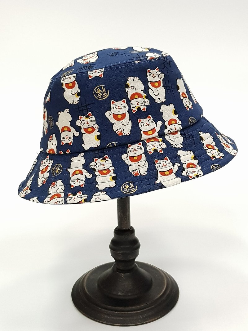 經典漁夫帽-  【招財貓】 #街頭文青 #四季好夥伴 #漁夫帽 - 帽子 - 棉．麻 藍色