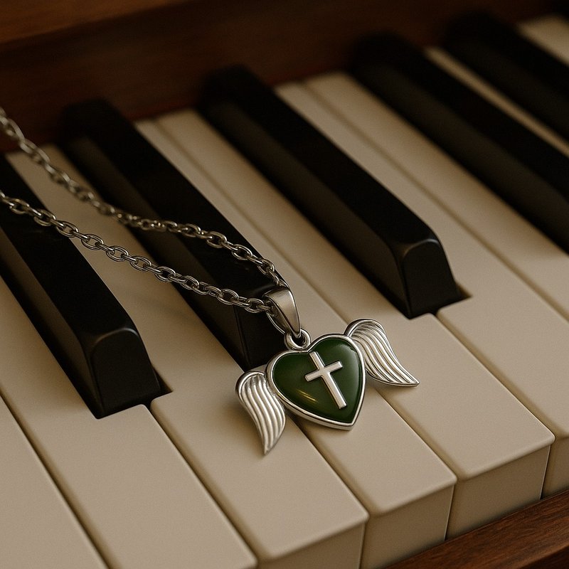 ラブエンジェルナチュラルインクジェイド925スターリングシルバージェイドペンダントバレンタインデーバースデーギフト - ネックレス - 翡翠 グリーン