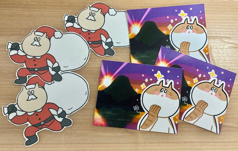変なネコ　クリスマス正月ステッカーセット - 貼紙 - 紙 