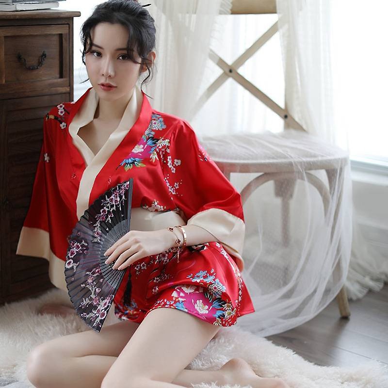 Super sexy red kimono cosplay pajamas. - ชุดนอน/ชุดอยู่บ้าน - เส้นใยสังเคราะห์ สีแดง