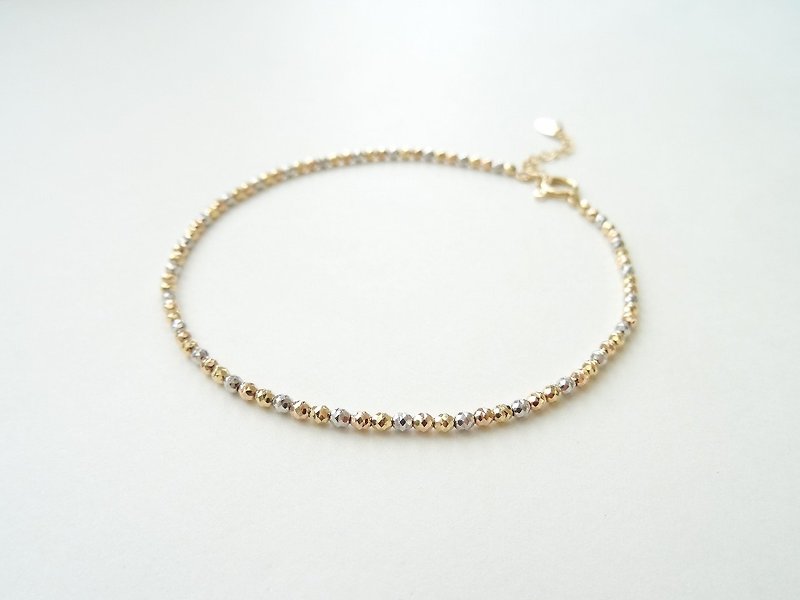 [Custom Only] Twinkling Gold ◆ 18K Solid Yellow / White/ Rose Solid Gold Faceted Beads Anklet - Bracelets - Other Metals Gold