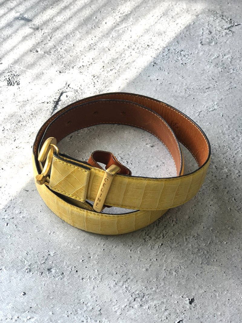 【 日本直送　名牌中古包 】CELINE セリーヌ Cロゴ ベルト ベージュ クロコ型押し レザー vintage ヴィンテージ オールド v3ejh6 - 皮帶/腰帶 - 真皮 咖啡色