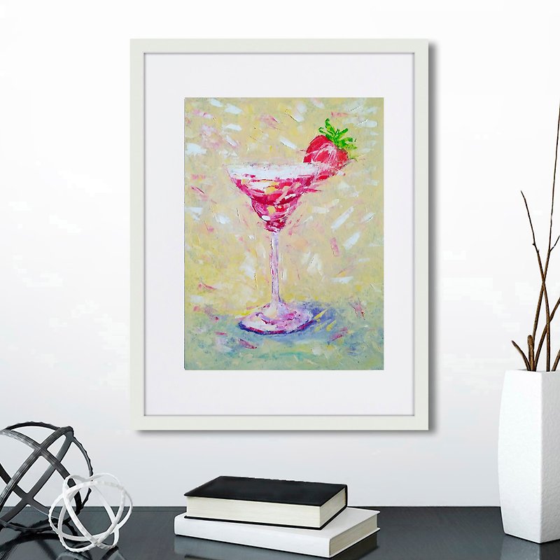 Wine Glass Painting Original, Drink Wall Art, Cocktail Margarita Picture. 手工油畫 - 海報/掛畫/掛布 - 其他材質 多色