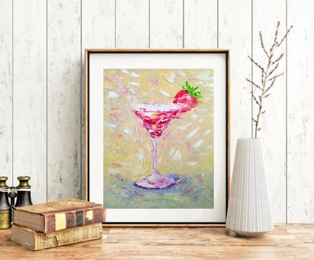 Ice Whiskey Painting, Glass of Bourbon Original Wall Art, Kitchen Decor.  手工油畫 - Shop ColoredCatsArt Posters - Pinkoi