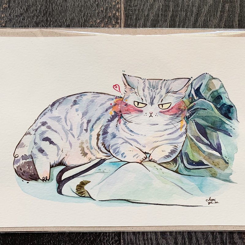 One by one watercolor illustration pet portrait 13x18 cm - ภาพวาดบุคคล - กระดาษ 
