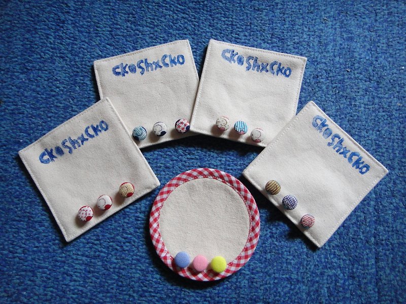 (C) Elephant Friend _ cloth buttons Coaster - Coasters - Other Materials 