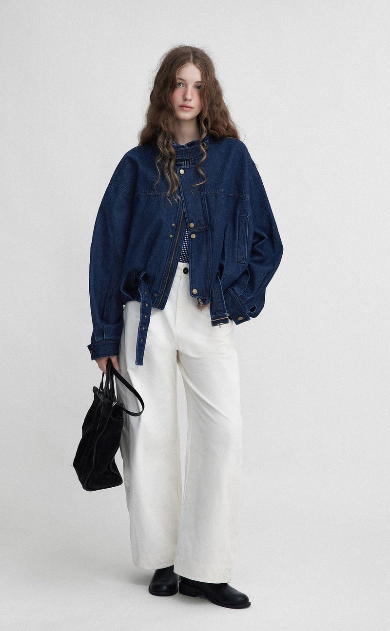 諾丁山 / 做舊短款牛仔夾克外套 / 斜紋水洗 - 女裝外套/大衣 - 其他材質 多色