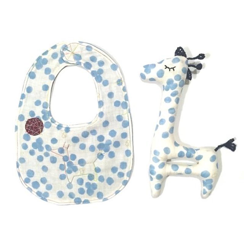 babygift  Bib&Doll of the giraffe rattle SET - Bibs - Cotton & Hemp Blue