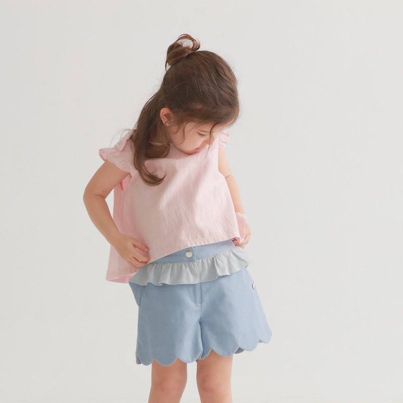 Ruffle Bloom Shorts (Denim blue / Light blue) - กางเกง - ผ้าฝ้าย/ผ้าลินิน 