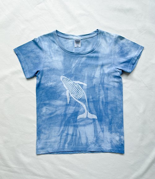 BLUE PHASE 日本製 飛び跳ねるクジラ1 Whale Aizome plaid Shibori 藍染 Tシャツ
