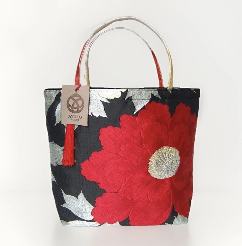 獨一無二真絲和服袋帶托特包, 日本手工刺繡升級改造包, 和風藝術 - 手提包/手提袋 - 絲．絹 紅色