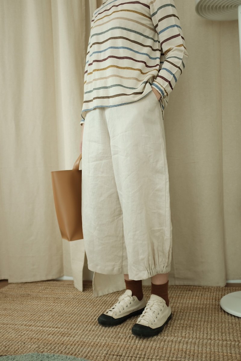 WHITEOAKFACTORY Momo loose pant - Beige linen trousers - กางเกงขายาว - ผ้าฝ้าย/ผ้าลินิน สีกากี