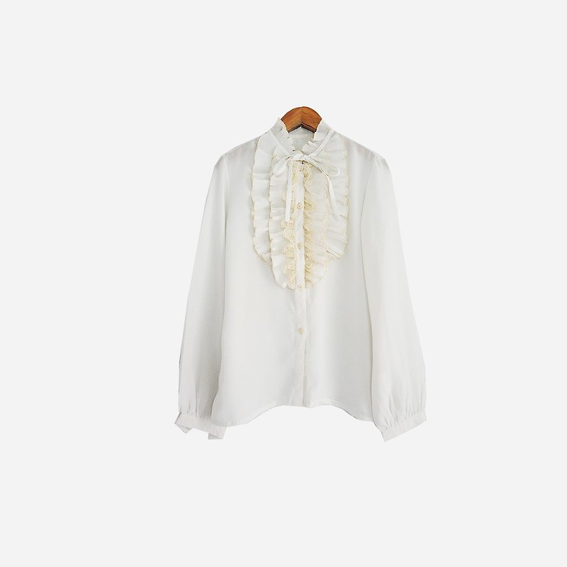 脱臼古着/荷叶领带带白长袖衫 no.881 vintage - เสื้อเชิ้ตผู้หญิง - เส้นใยสังเคราะห์ ขาว