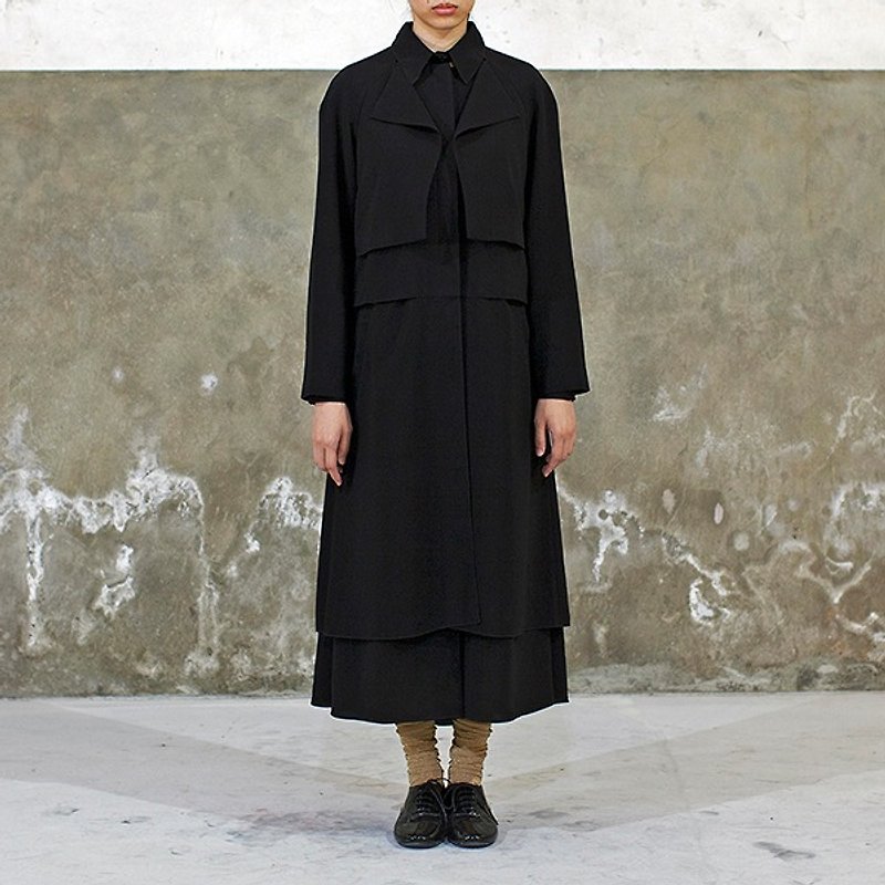 黑色兩式式長外套 - 女西裝外套 - 聚酯纖維 黑色