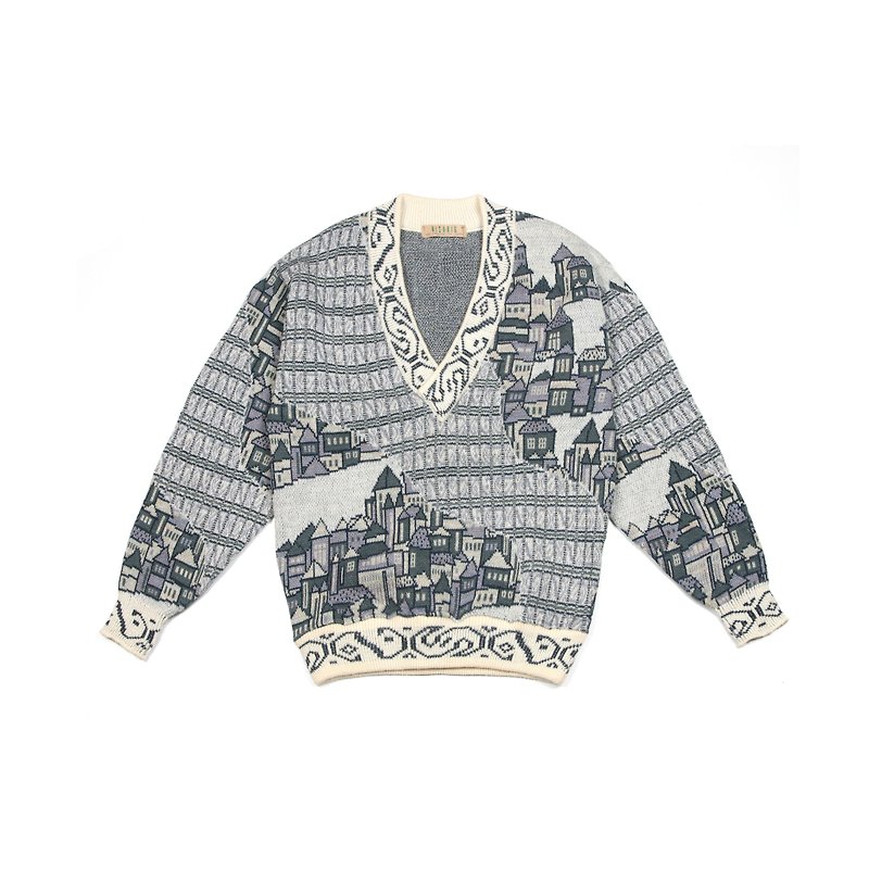 [ヴィンテージ]夢のナス都市ヴィンテージセーター織りの花 - ニット・セーター - ウール グレー