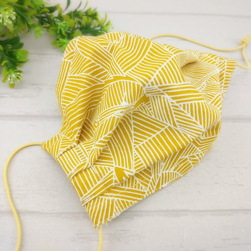 Mysterious lines. Cotton cloth mask with inner opening of bead - Face Masks - Cotton & Hemp Yellow