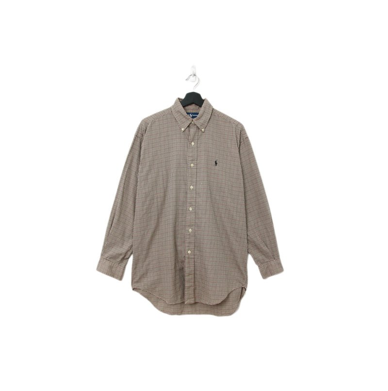 Back to Green-品牌襯衫 Polo灰咖 細格紋LP-31//vintage shirt - 男襯衫/休閒襯衫 - 棉．麻 