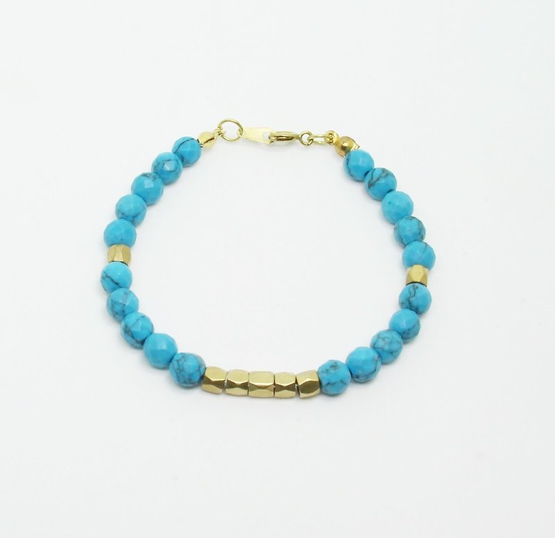 <Blue Turkey> Cutaway blue turquoise bracelet Bronze minimalist geometry personalized Valentine's Day gift birthday anniversary banquet party to exchange gifts for Christmas - สร้อยข้อมือ - โลหะ สีน้ำเงิน