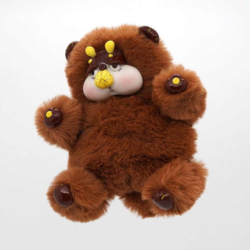 Bee Bear Handmade Five-Joint Trendy Plush Doll Trendy Ornaments Trendy Decorations - Stuffed Dolls & Figurines - Pottery Brown