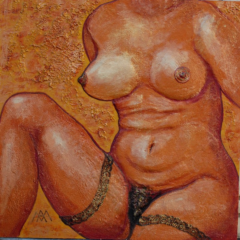 Art Painting Nude Woman Erotic art Sexy lady Gold Woman Nude Portrait - Wall Décor - Acrylic Multicolor