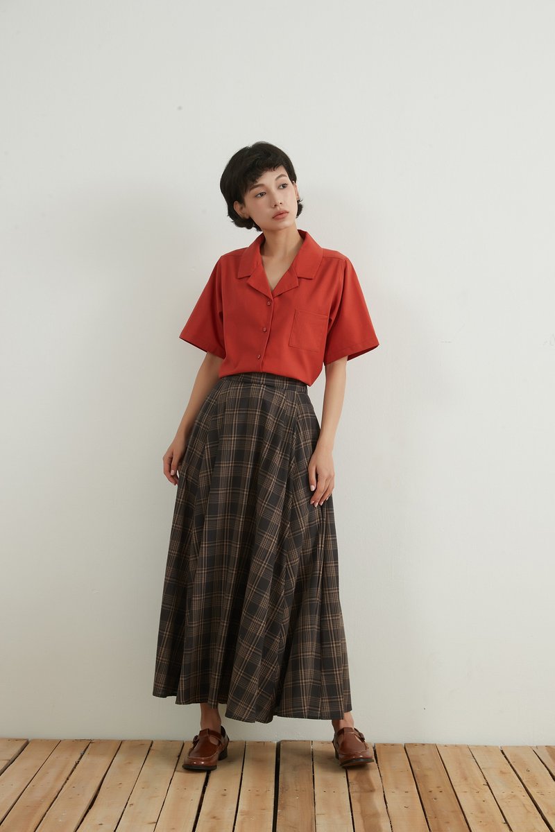 Checked long flared maxi skirt 100 cotton - กระโปรง - ผ้าฝ้าย/ผ้าลินิน สีนำ้ตาล