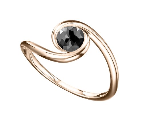 Majade Jewelry Design 極簡主義黑碧璽戒指 14K黃金求婚戒指 十月誕生石戒指 優雅金戒指