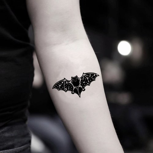 OhMyTat OhMyTat 星夜空蝙蝠 Starry Night Bat 刺青圖案紋身貼紙 (2 張)