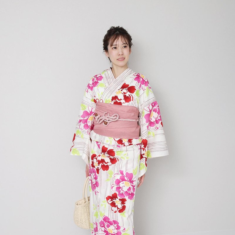 Women's change weave yukata belt 2 piece set F size x02-19a yukata - Other - Cotton & Hemp Pink