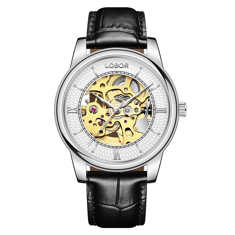 【8色可選】LOBOR Dynasty系列 40mm男錶 鏤空機械錶 - 男裝錶/中性錶 - 防水材質 銀色