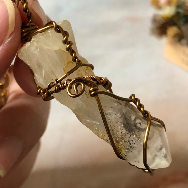 White crystal raw mineral keychain bag pendant - Charms - Copper & Brass Brown