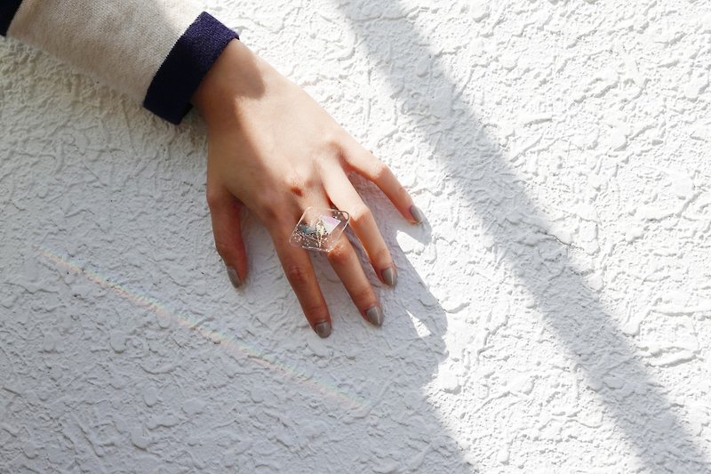 空氣裡的粉紅氣泡 設計戒指 (銀) - 戒指 - 樹脂 透明