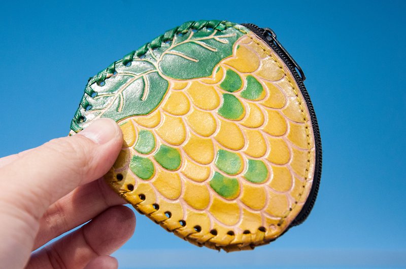Handmade goatskin coin purse/hand-painted style leather wallet/leather pouch-tropical fruit grape leather - Coin Purses - Genuine Leather Multicolor