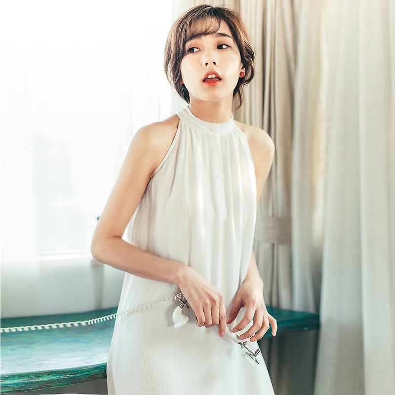 安妮陳2017春夏新款白色無袖連身裙洋裝 - 洋裝/連身裙 - 棉．麻 白色