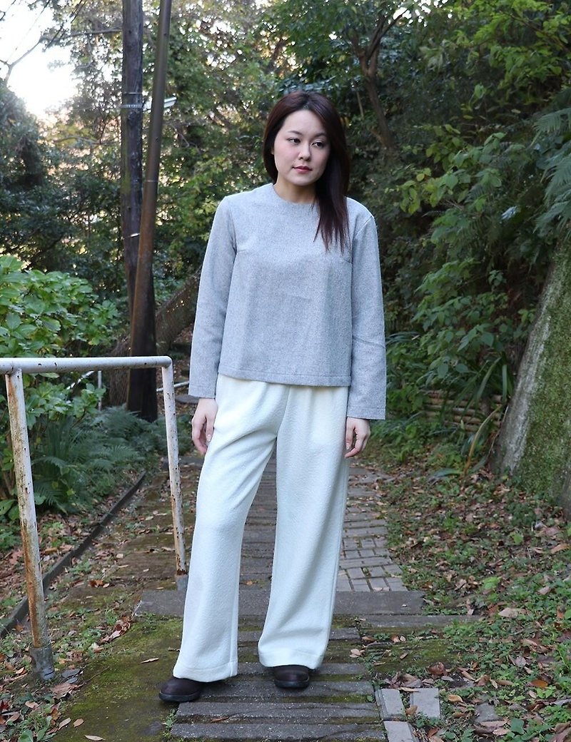 Compressed wool off white pants - กางเกงขายาว - ผ้าฝ้าย/ผ้าลินิน ขาว