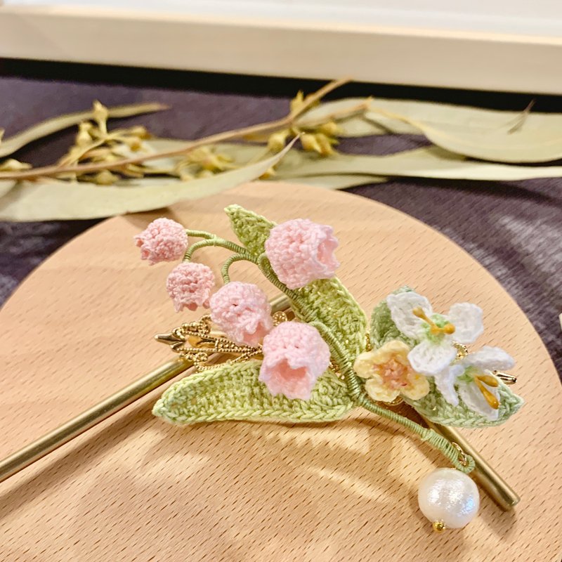 Campanula 風鈴花 百合花 日本 棉花珍珠 髮飾 髮夾 Hairpiece - 髮夾/髮圈 - 棉．麻 多色