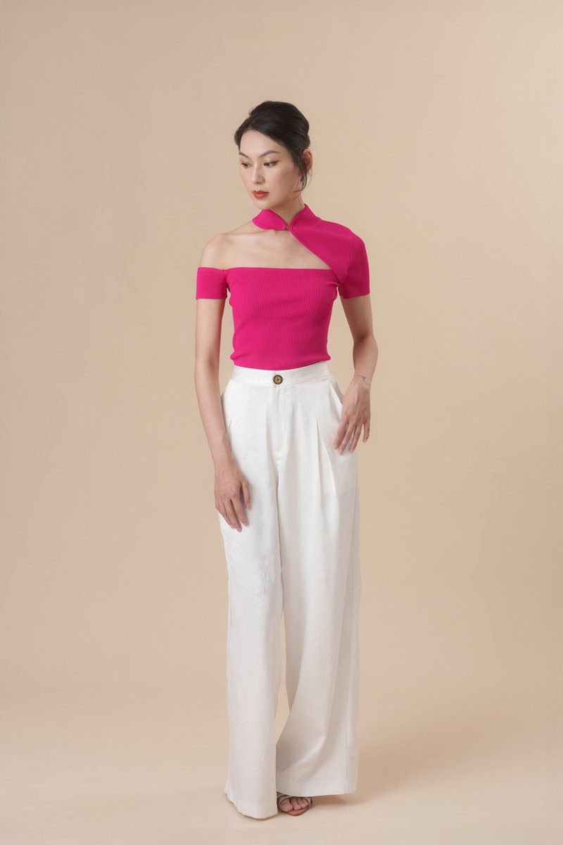 Knitted Cut Out Top (Magenta) - Qipao - Other Materials Purple