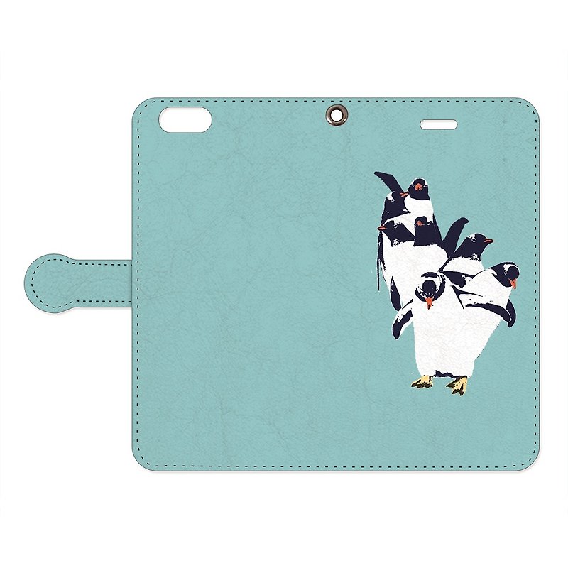 Notebook type iPhone case / penguin dance - Phone Cases - Genuine Leather Blue