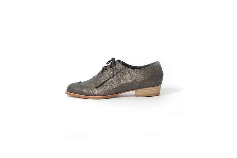 ZOODY / sailor / hand shoes / flat Oxford shoes / black silver - รองเท้าบูทสั้นผู้หญิง - หนังแท้ สีเงิน