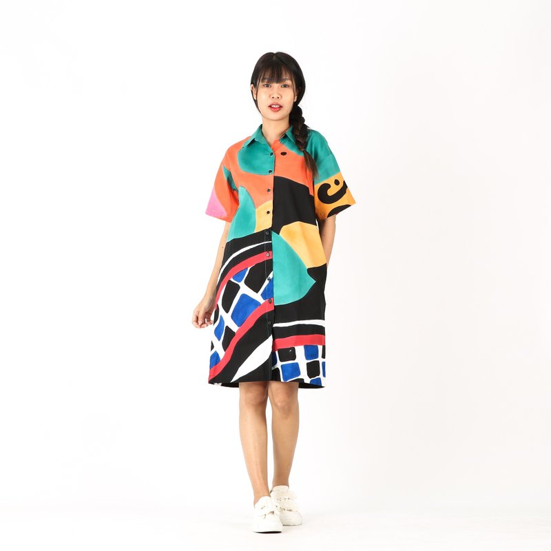 Dress Shirt Cotton Hand Paint Collection Land Of Art SS24-12 - 連身裙 - 棉．麻 多色
